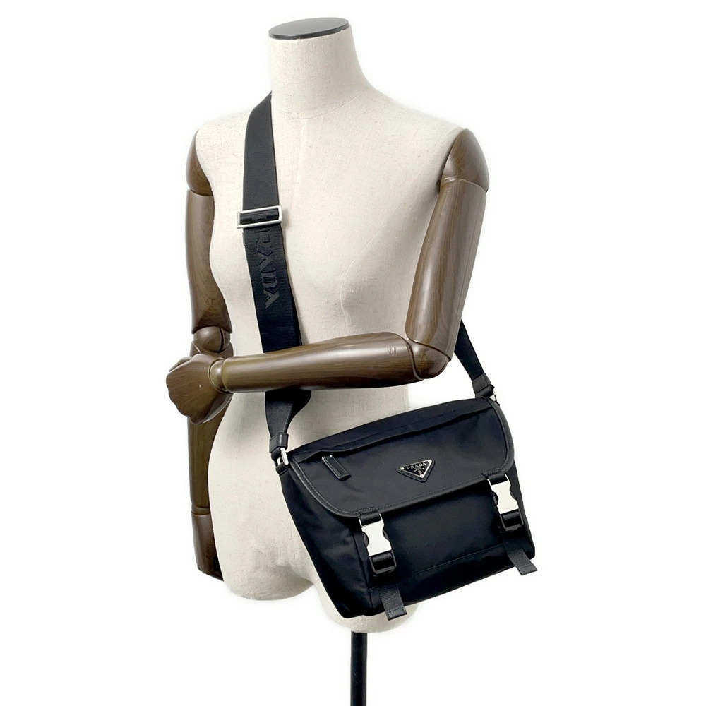 Prada Shoulder Bag Saffiano Leather Crossbody Black - Picture 4 of 12